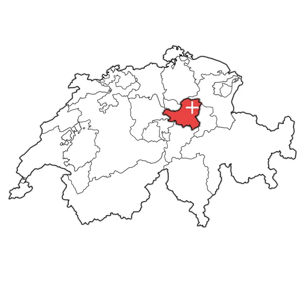 Bandera de Schwyz cantón en el mapa de Suiza —  Fotos de Stock