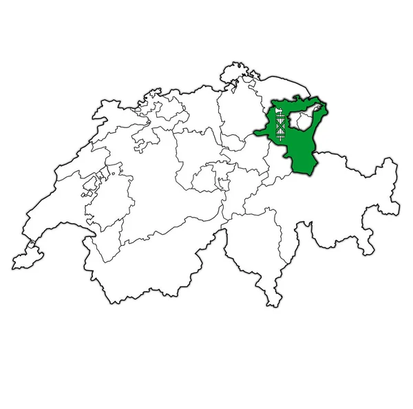 Bandeira de St Gallen cantão no mapa de Suíça — Fotografia de Stock