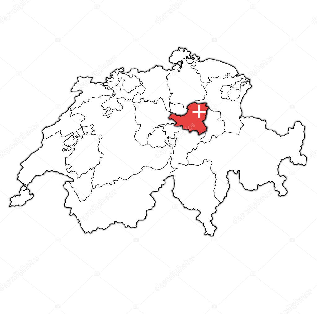 flag of Schwyz canton on map of switzerland