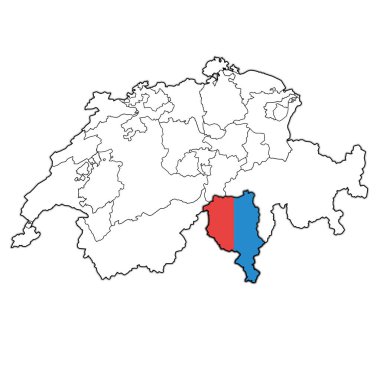 Tessin Kantonu bayrağı İsviçre haritasında