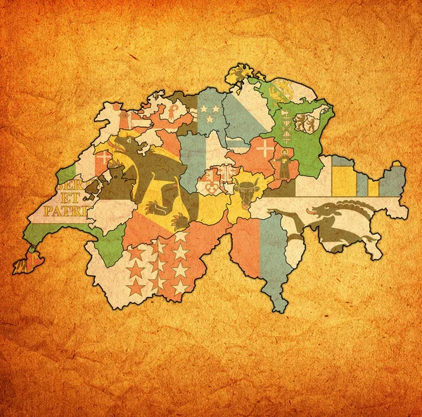 Флаги кантонов на карте Швейцарии — стоковое фото