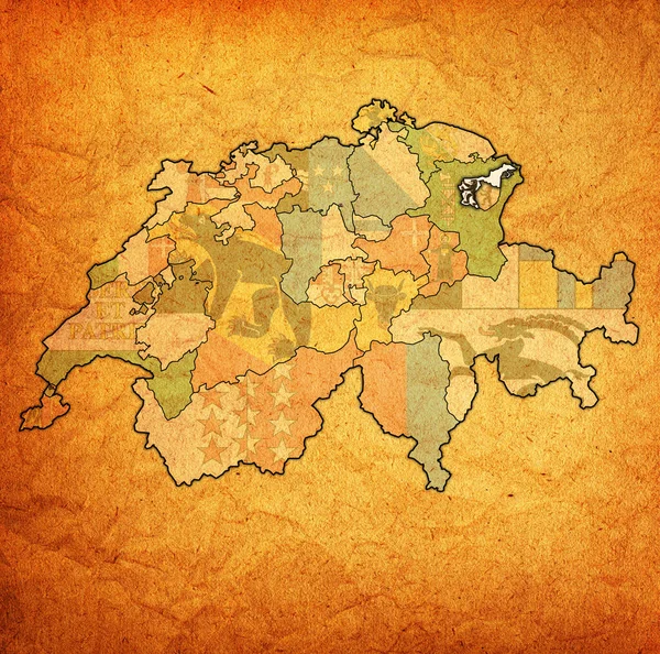 Flag of Appenzell Ausserrhoden canton on map of switzerland — 스톡 사진