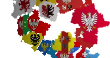 Polonya 'daki idari bölümlerin animasyon haritası ve bayrakları luma mat ile birlikte alfa olarak kullanılabilir