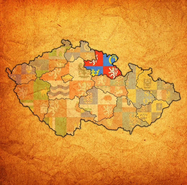 Emblema Região Hradec Kralove Mapa Com Divisões Administrativas Fronteiras República — Fotografia de Stock
