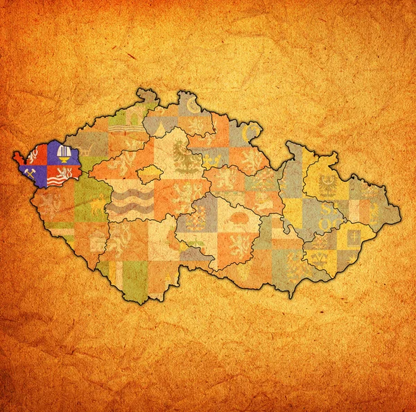 Emblem Karlovy Vary Region Map Administrative Divisions Borders Czech Republic — Stock Photo, Image