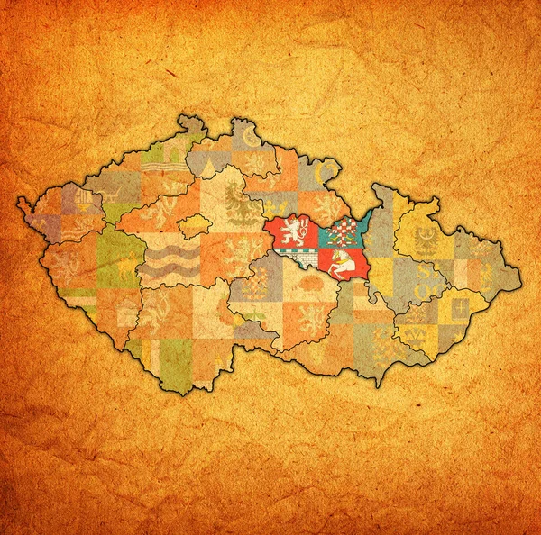 Emblem Pardubice Region Map Administrative Divisions Borders Czech Republic — Stock Photo, Image