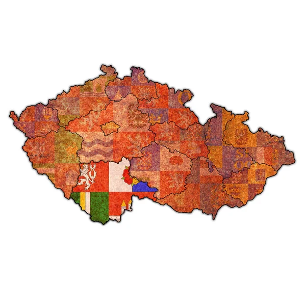 Wappen Der Südböhmischen Region Auf Der Karte Mit Den Verwaltungseinheiten — Stockfoto