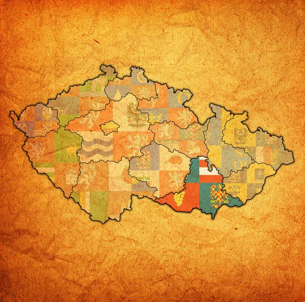Embleem Van Zuid Moravië Kaart Met Administratieve Scheidslijnen Grenzen Van — Stockfoto