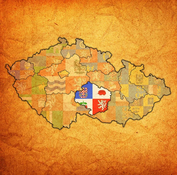 Emblem Vysocina Region Map Administrative Divisions Borders Czech Republic — Stock Photo, Image