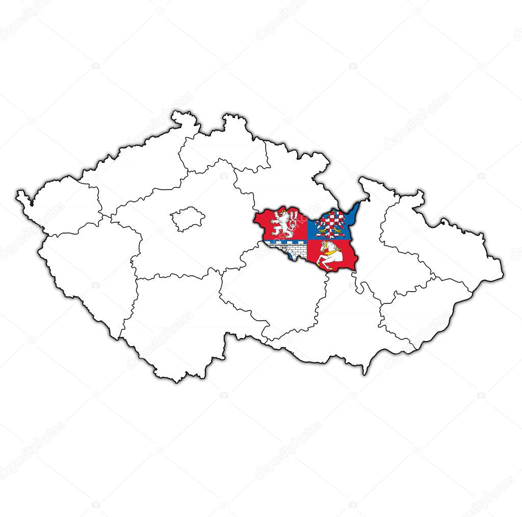 emblem of pardubice region on map with administrative divisions and borders of Czech Republic