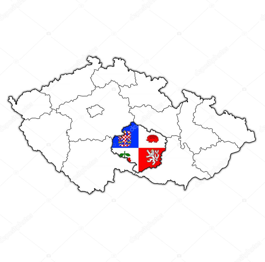 emblem of Vysocina region on map with administrative divisions and borders of Czech Republic