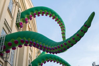 16 June 2019, Lublin, Poland: Zmij installation in the building of Crown Tribunal in city of Lublin made by group of artists Design in Air during Festival of Legends