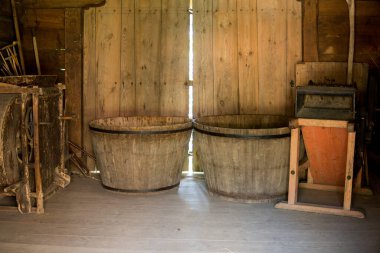 7 July 2019, Lublin, Poland: interrior of an old barn in a open air museum in Lublin