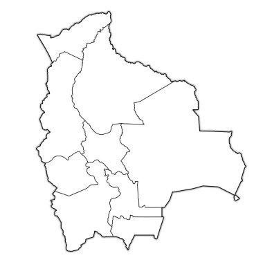 Bolivya 'nın idari bölümleri ve sınırları kesme yolu ile haritadaki bölgelerin bölgeleri