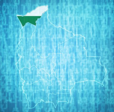 Pando bölgesinin bölge ve bayrağı, Bolivya 'nın idari bölümleri ve sınırlarıyla kesme yolu ile haritada