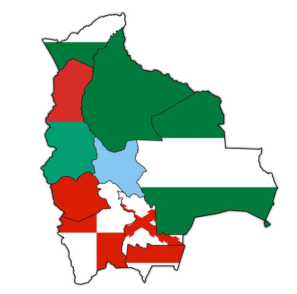 Territorios Regiones Banderas Mapa Con Divisiones Administrativas Fronteras Bolivia Con —  Fotos de Stock