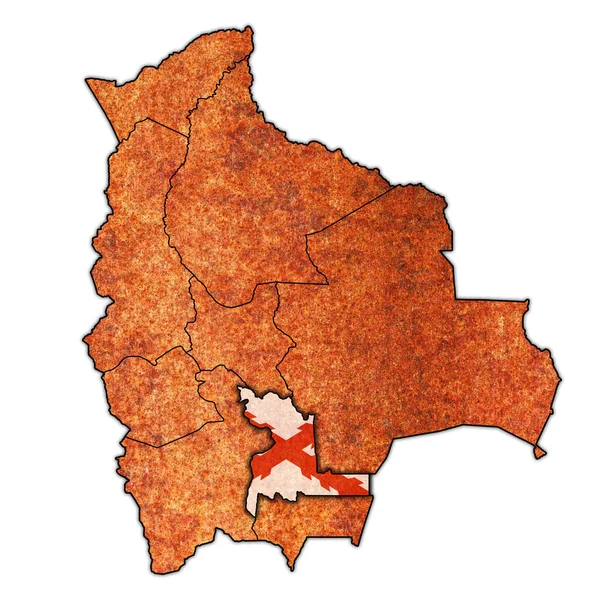 Území Vlajka Regionu Chuquisaca Mapě Administrativními Divizemi Hranicemi Bolívie Oříznutou — Stock fotografie
