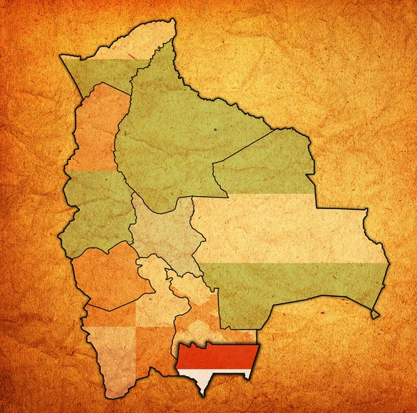 Territoire Drapeau Région Tarija Sur Carte Avec Divisions Administratives Frontières — Photo