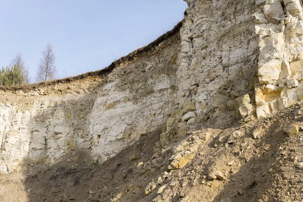 Outcrop White Limestone Rock Formation Steep Slope Poland Solec Kujawski — Stock Photo, Image