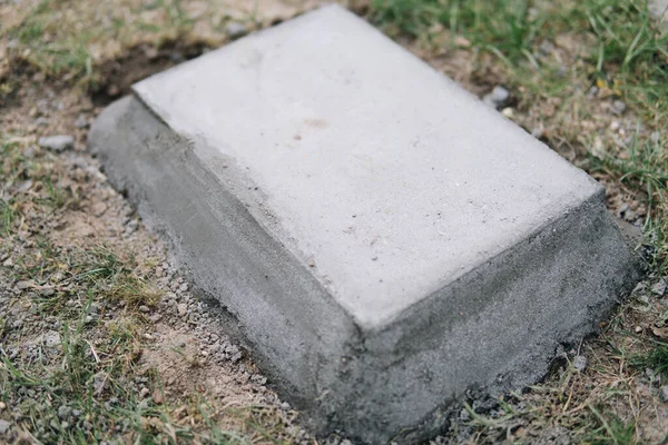 Concrete Block Embeded Ground Surrounded Grass — Stock Photo, Image