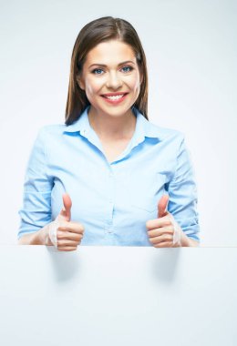 iş kadını başparmak sırıtmak.