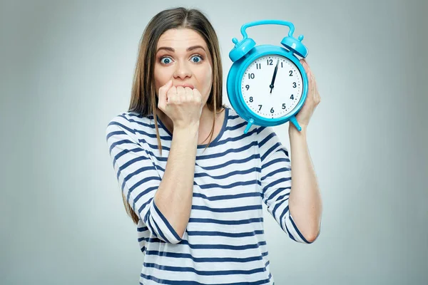 Deadline in business concept with woman and clock. — Stock Photo, Image