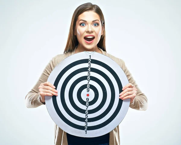 Woman holding black and white target — Stock Photo, Image