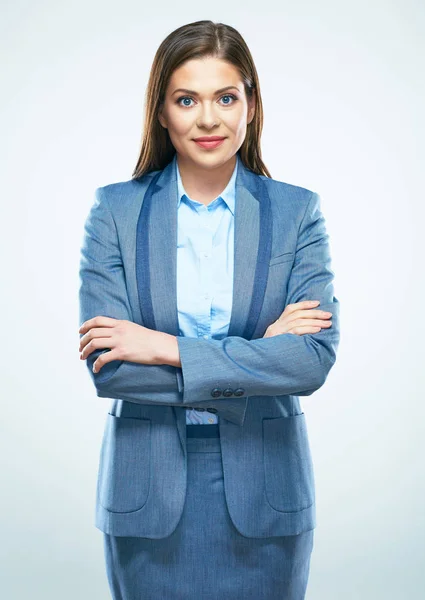 Smiling business woman portrait. Young female model with long h — Stock Photo, Image