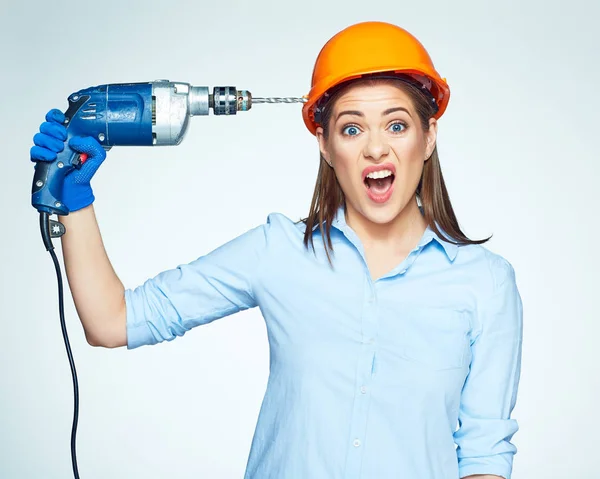 Building Trouble with Female builder worker. — Stock Photo, Image