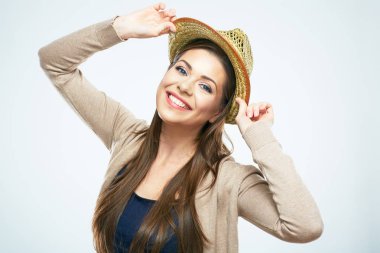 Güzel mutlu kadın izole portre. 