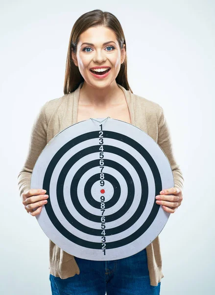 Woman holding black and white target — Stock Photo, Image