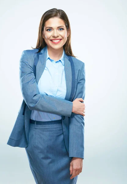 Retrato sonriente de mujer de negocios. Modelo femenino joven con h larga —  Fotos de Stock