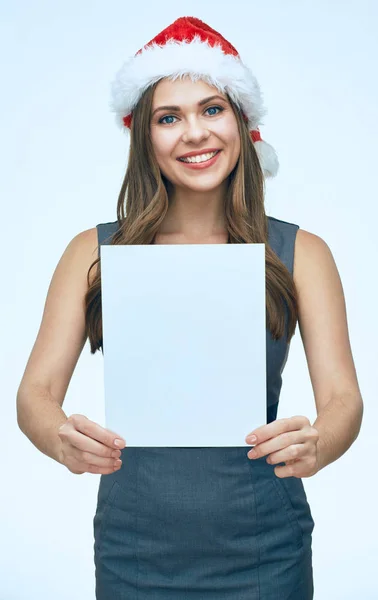 Woman holding white sign board — Stock Photo, Image