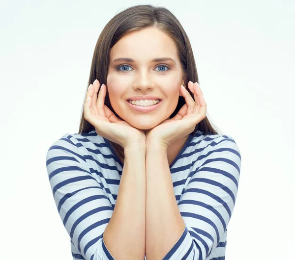 Retrato facial adolescente con tirantes . — Foto de Stock