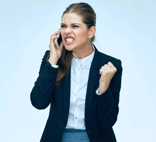 Stres žena v podnikání. Telefon mluvící obchodní žena ve stresu — Stock fotografie
