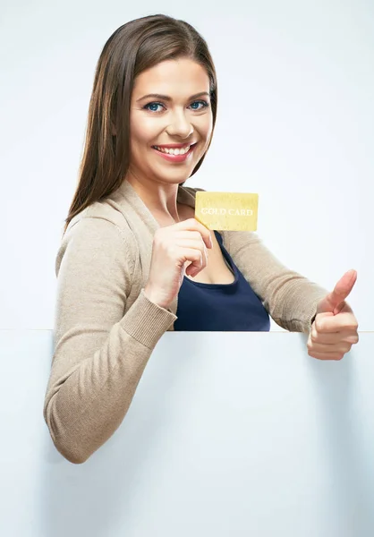 Sorridente donna mostrando pollice in su — Foto Stock