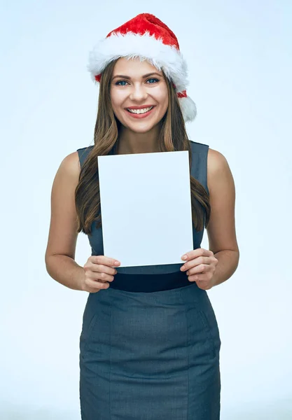 Woman holding white sign board — Stock Photo, Image