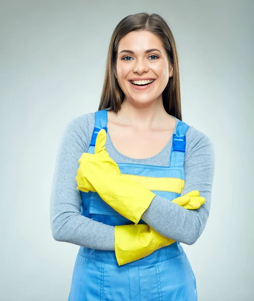Smiling woman wearing builder uniform shows thumb up. — Stock Photo, Image