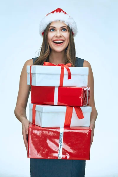 Lycklig kvinna med jul kvart box. — Stockfoto