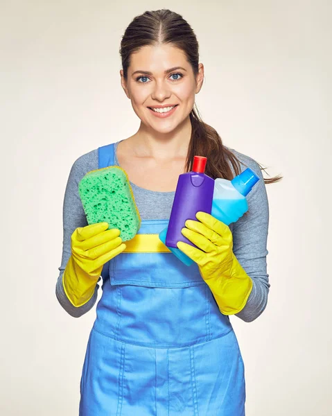 Woman cleaning company worker holding equipment for cleaning hou — Stock Photo, Image
