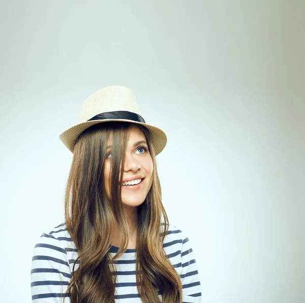 Young woman wearing hat isolated face portrait. — Stock Photo, Image