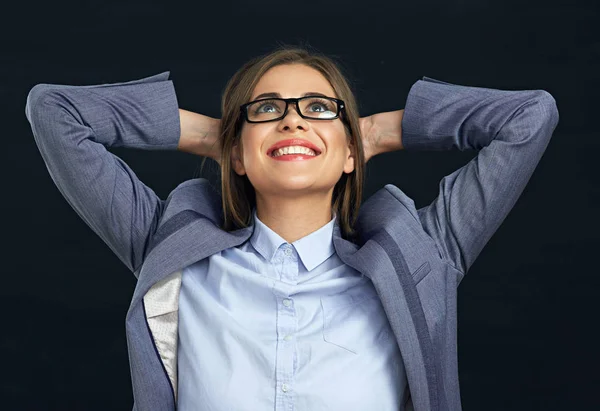 Happy business woman looking up. — Stock Photo, Image
