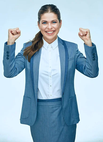 Happy businesswoman in business suit — Stock Photo, Image