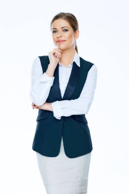 Gülümseyen busines kadın. Beyaz izole