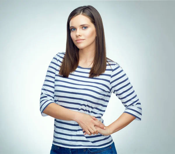 Young woman dressed in stripes shirt. — Stock Photo, Image