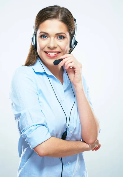 Jonge vrouw helpline exploitant smil portret. — Stockfoto