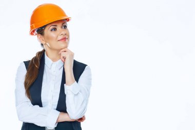 Gülümseyen iş kadın Oluşturucusu düşünüyorum.