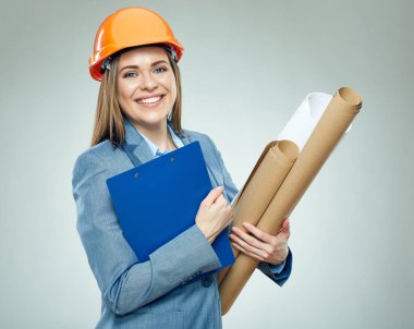 Gülümseyen iş kadın holding teknik resim.