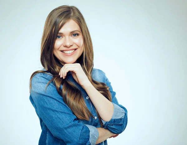 Sorrindo pensamento mulher retrato isolado . — Fotografia de Stock