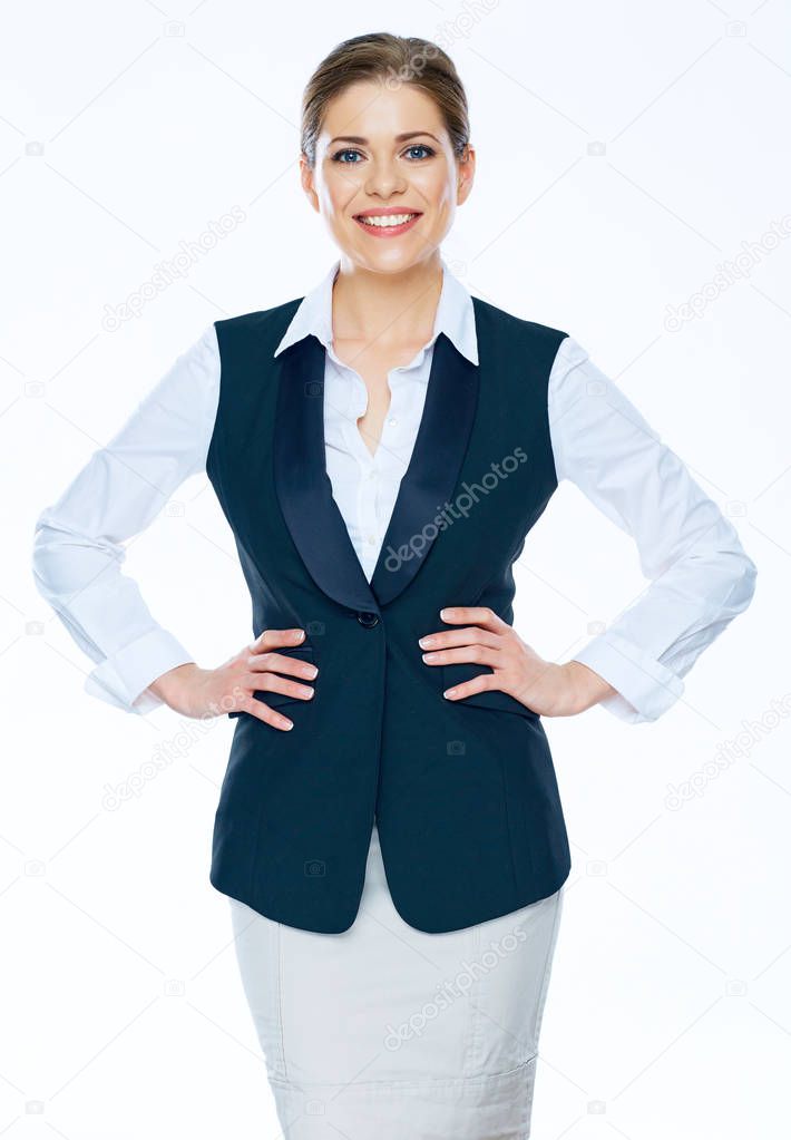 Business woman portrait on white isolated background.
